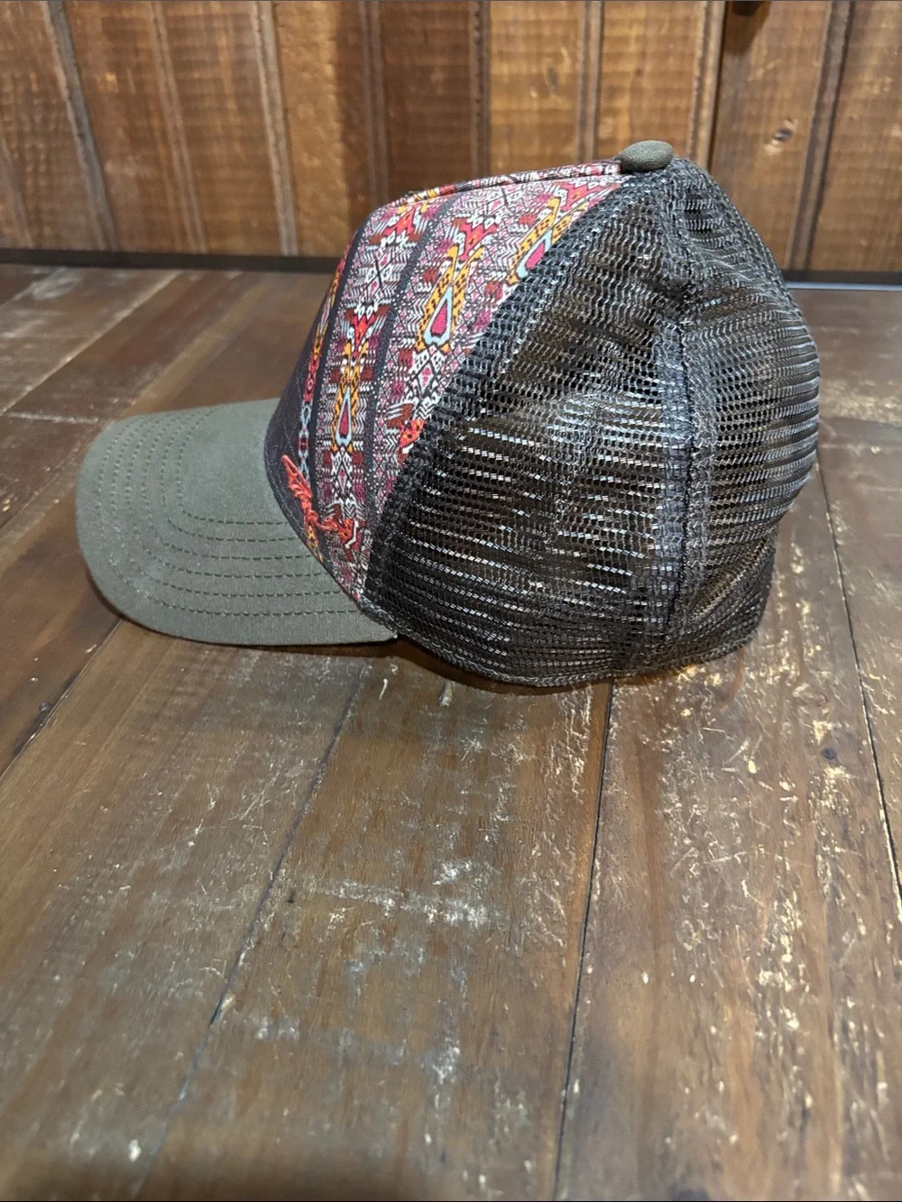 PRANA Olive and Red Patterned Mesh Baseball Cap